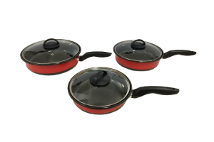 ESMALTE JOGO 03 FRIGIDEIRAS 22/24/26 VERMELHA TAMPA VIDRO