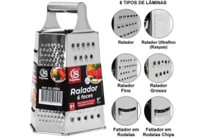 Ralador inox 6 faces 23 cm profissional Fatiador Legumes Alimentos Queijos